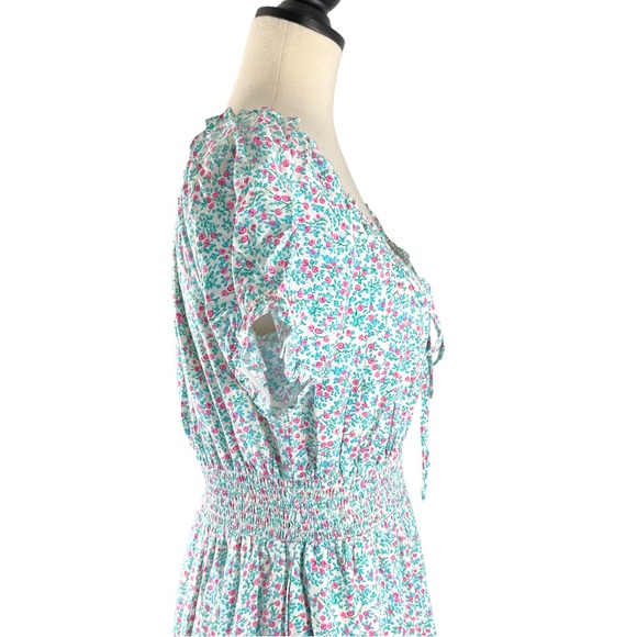 J. Crew Puff Sleeve Midi Dress Prairie Blue Floral Smocked, New w/ Tags, Size 4 - Picture 6 of 15